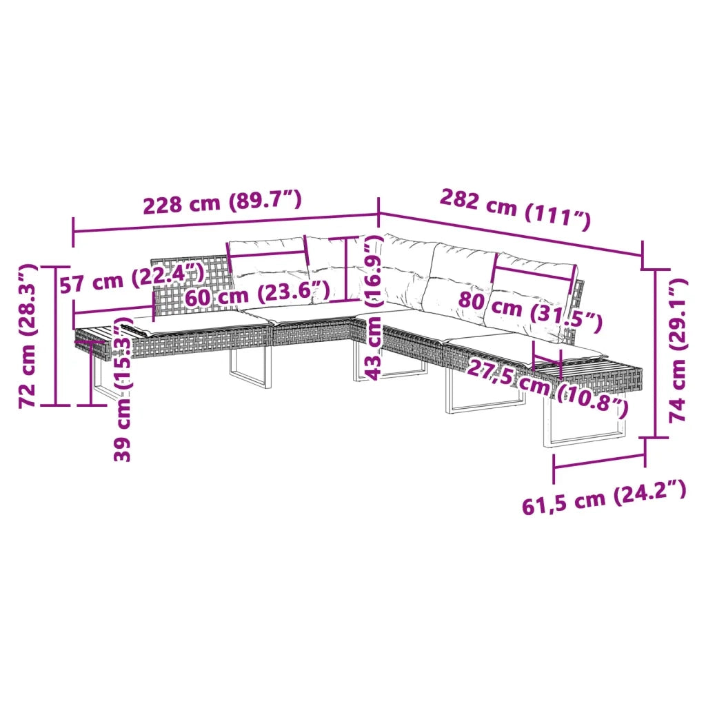 Set Divani da Giardino 2 pz con Cuscini Grigio Polyrattan Vetro