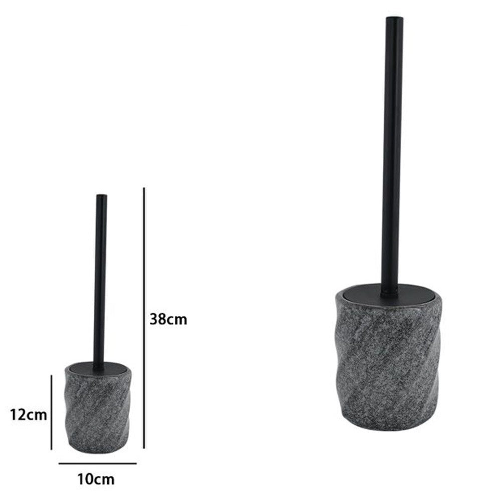 Trade Shop - Portascopino Arredo Da Bagno Wc Toilette Rigato Marmo Nero Con Scopino Completo 87797 -