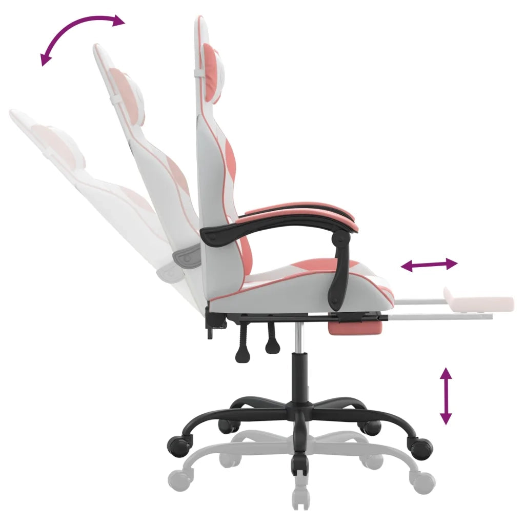 vidaXL Sedia da Gaming con Poggiapiedi Bianco e Rosa in Similpelle