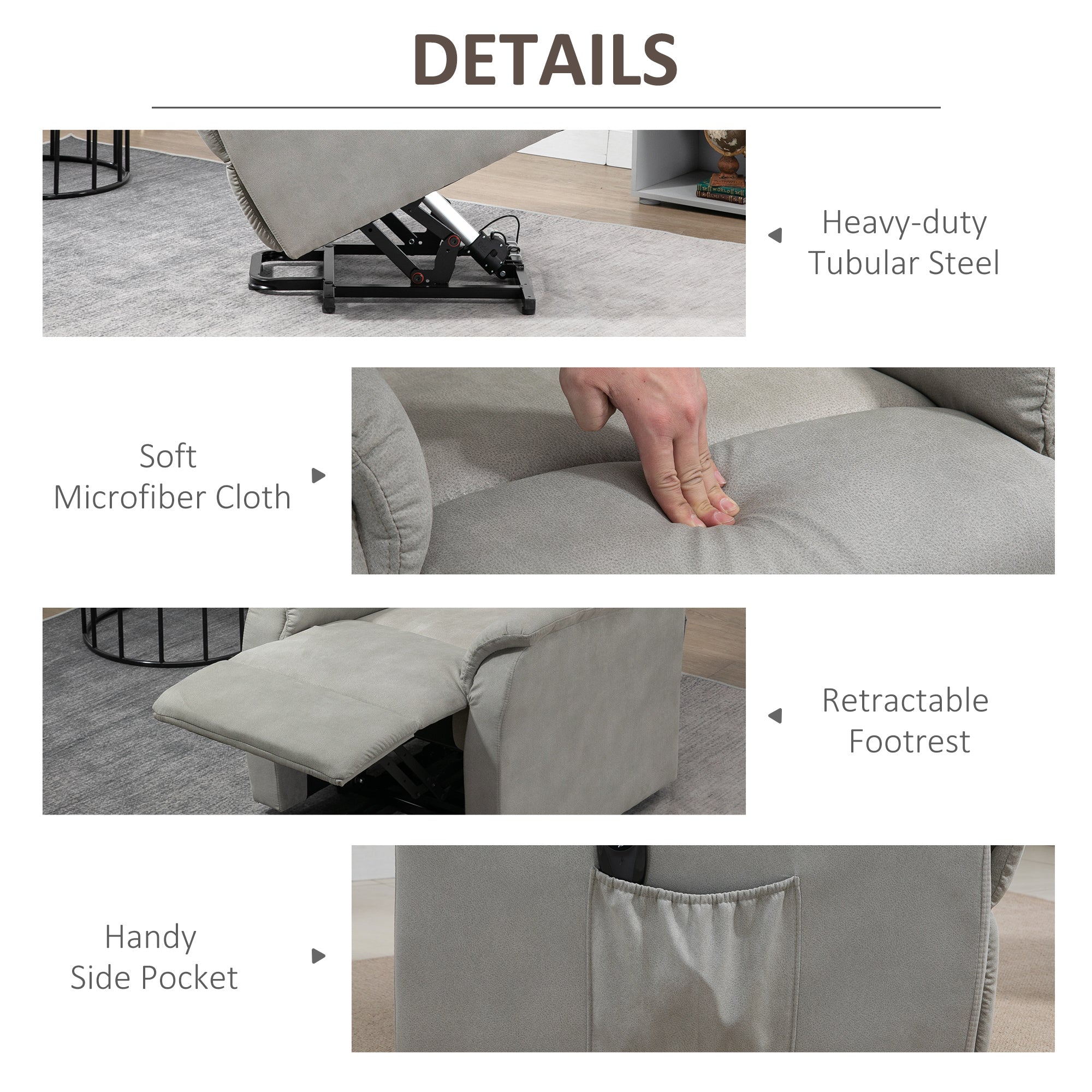 Poltrona Alzapersona Elettrica 1 Motore 75x93x110 cm in Microfibra Grigio