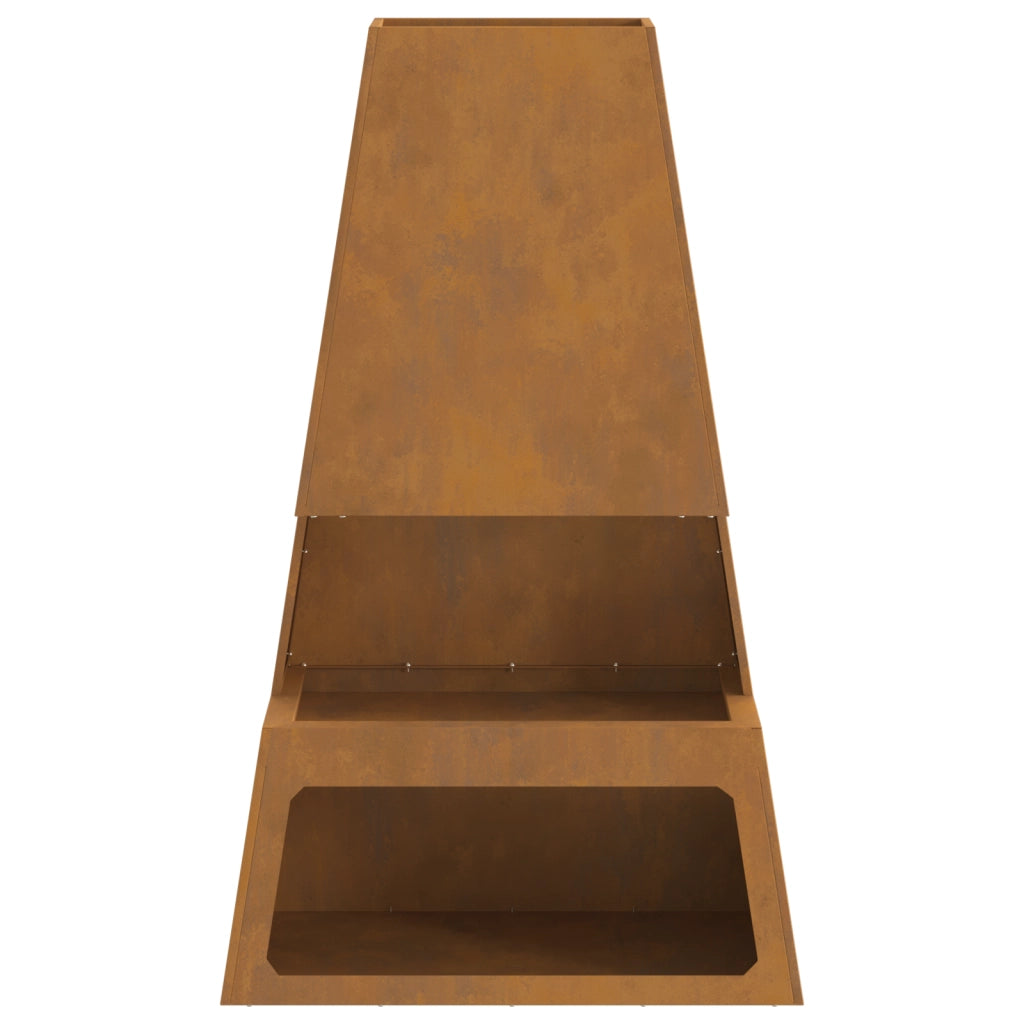 Focolare con deposito per tronchi 60x35x100 cm in acciaio resistente alle intemperie