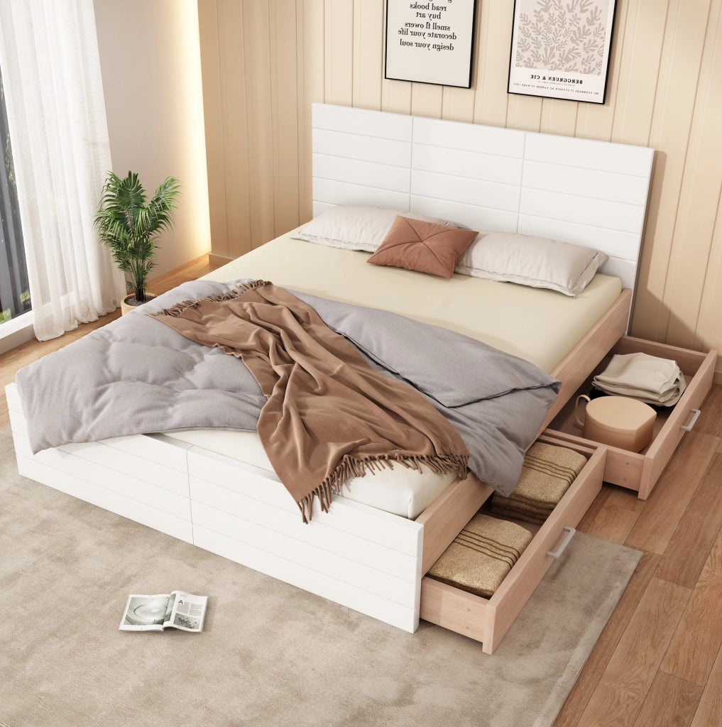 Letto matrimoniale 140x200 cm con 2 cassetti bianco rovere