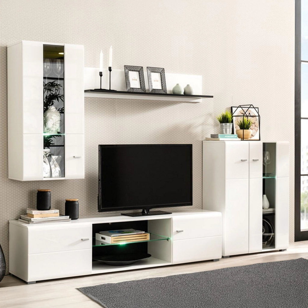 Mobile Soggiorno Ozzero, Parete Attrezzata Modulabile, 264x41.5x182h cm Bianco Opaco