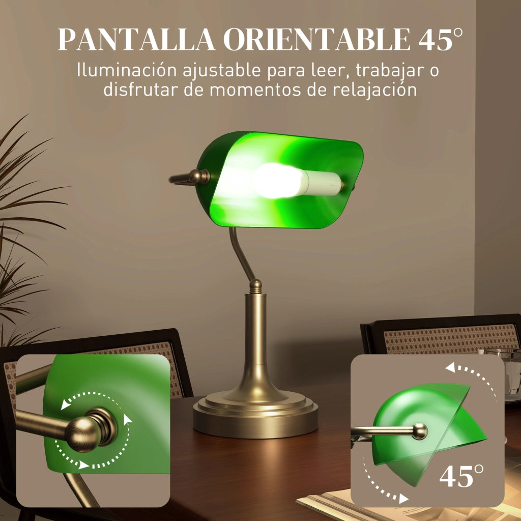 Lampada da Tavolo Banquier ¨C Xylo ¨C E27 verde con paralume regolabile