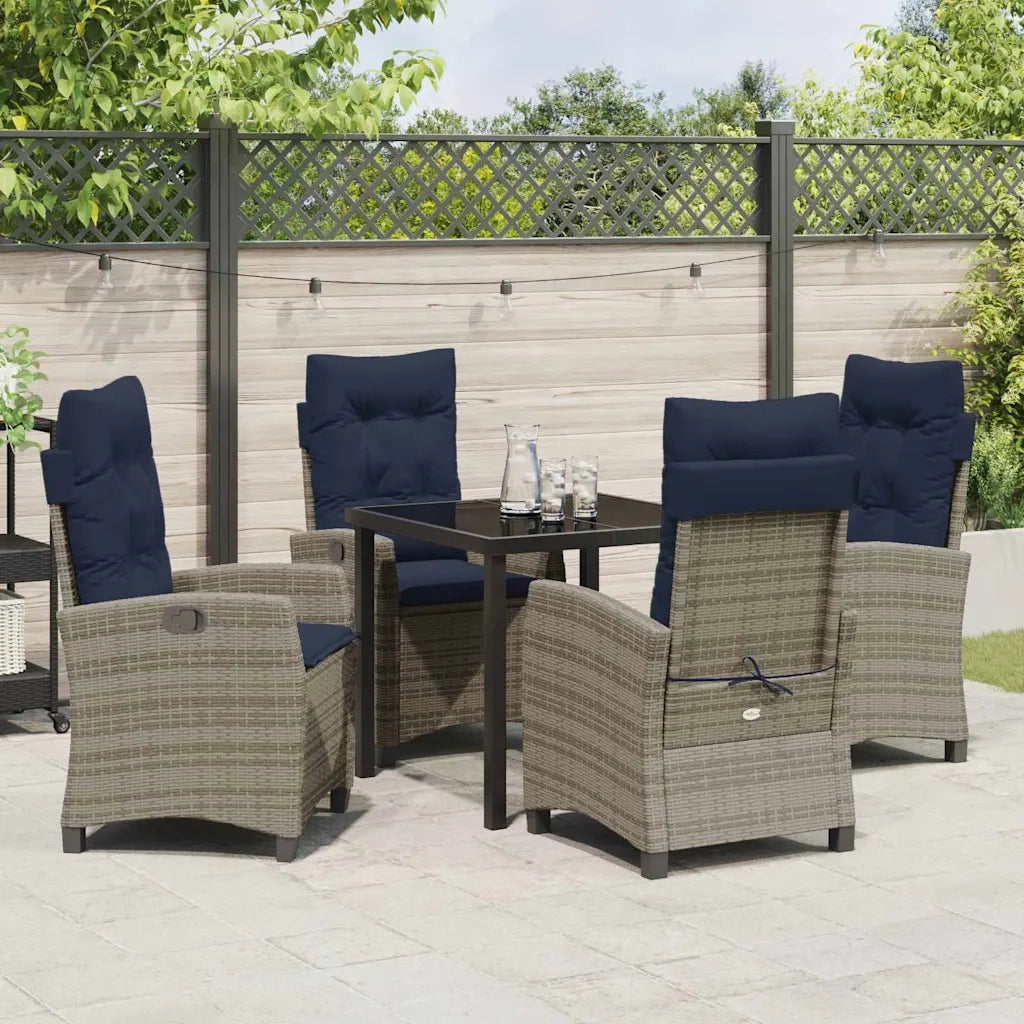 Set da Pranzo per Giardino con cuscino 5 pcs Grigio polyrattan