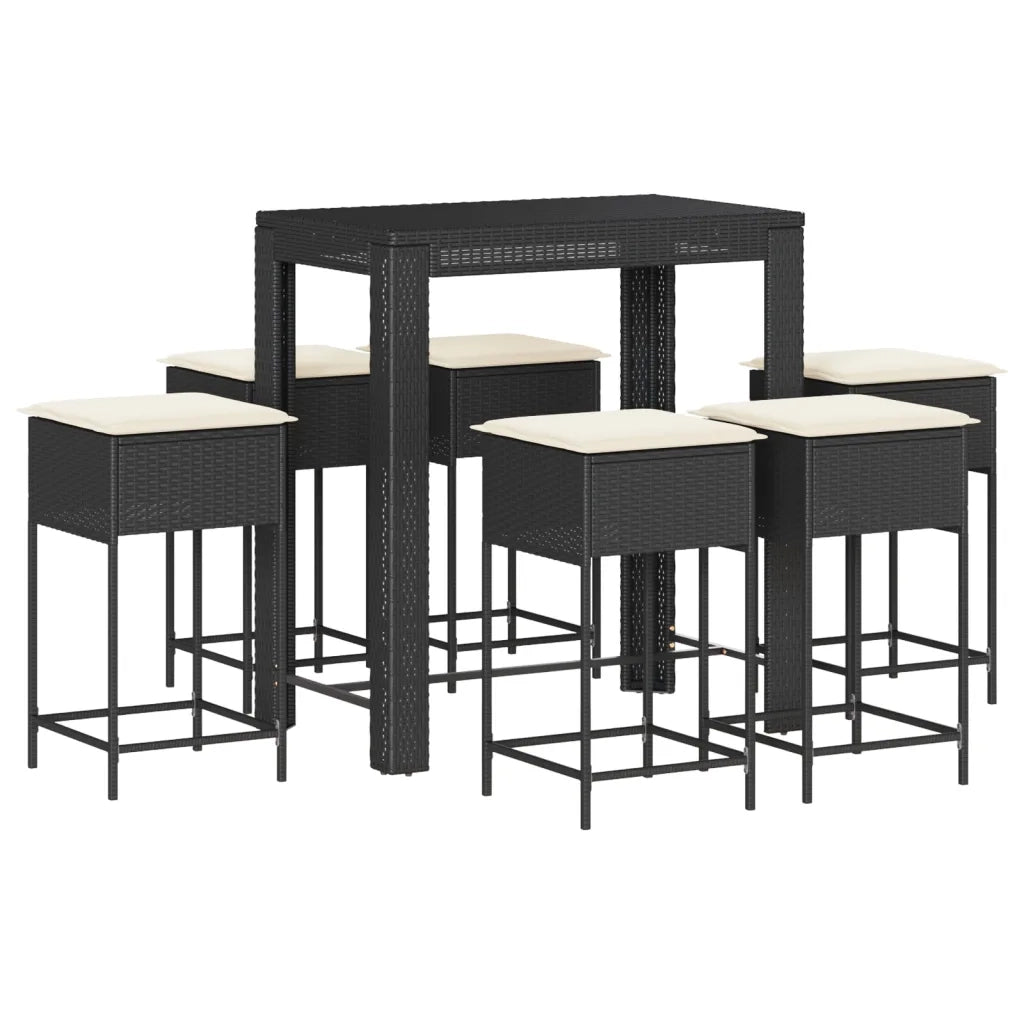 Set Bar da Giardino 7 pz con Cuscini in Polyrattan Nero 3261455