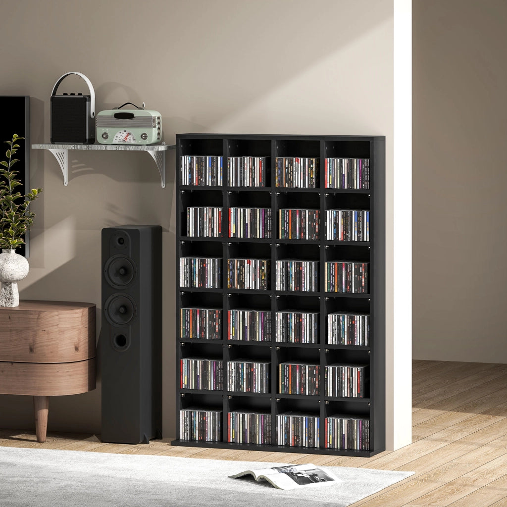 Mobile Porta CD 89x20x130.5 cm con Ripiani Regolabili per 456 CD o 336 DVD 24 Scomparti Nero