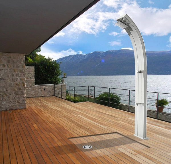 Doccia Solare da Giardino 40L Miscelatore Temporizzato e Lavapiedi Arkema Dada Champagne Bronze