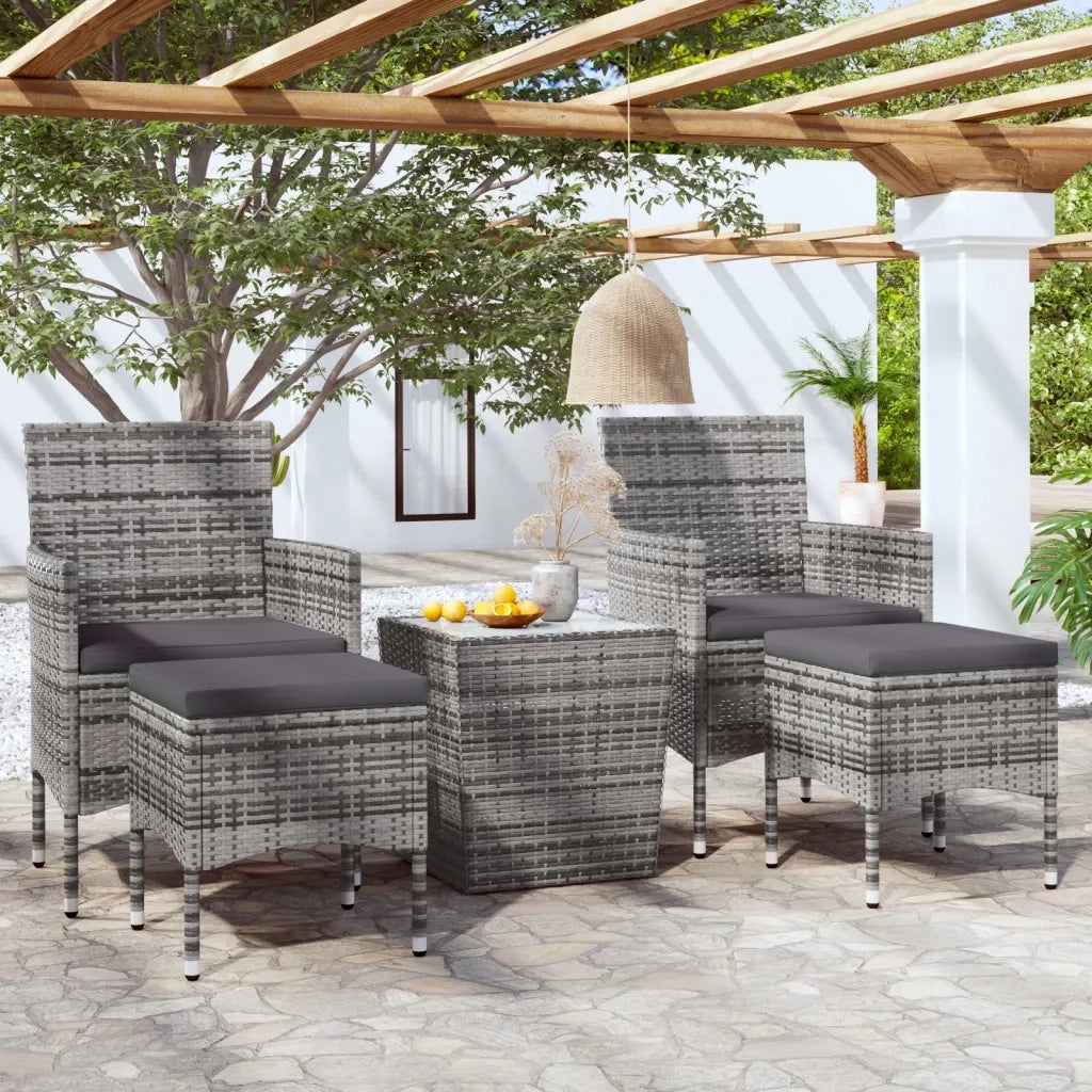 Set Bistrot da Giardino 5pz | Set Salotto da Giardino Polyrattan e Vetro Temperato Grigio