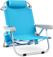 Sedia da Spiaggia Pieghevole con Zaino, Sedia da Campeggio in Alluminio Reclinabile con Schienale Regolabile in 5 Posizioni, Porta Asciugamani (65 x 66 x 78 cm,Blu,1)