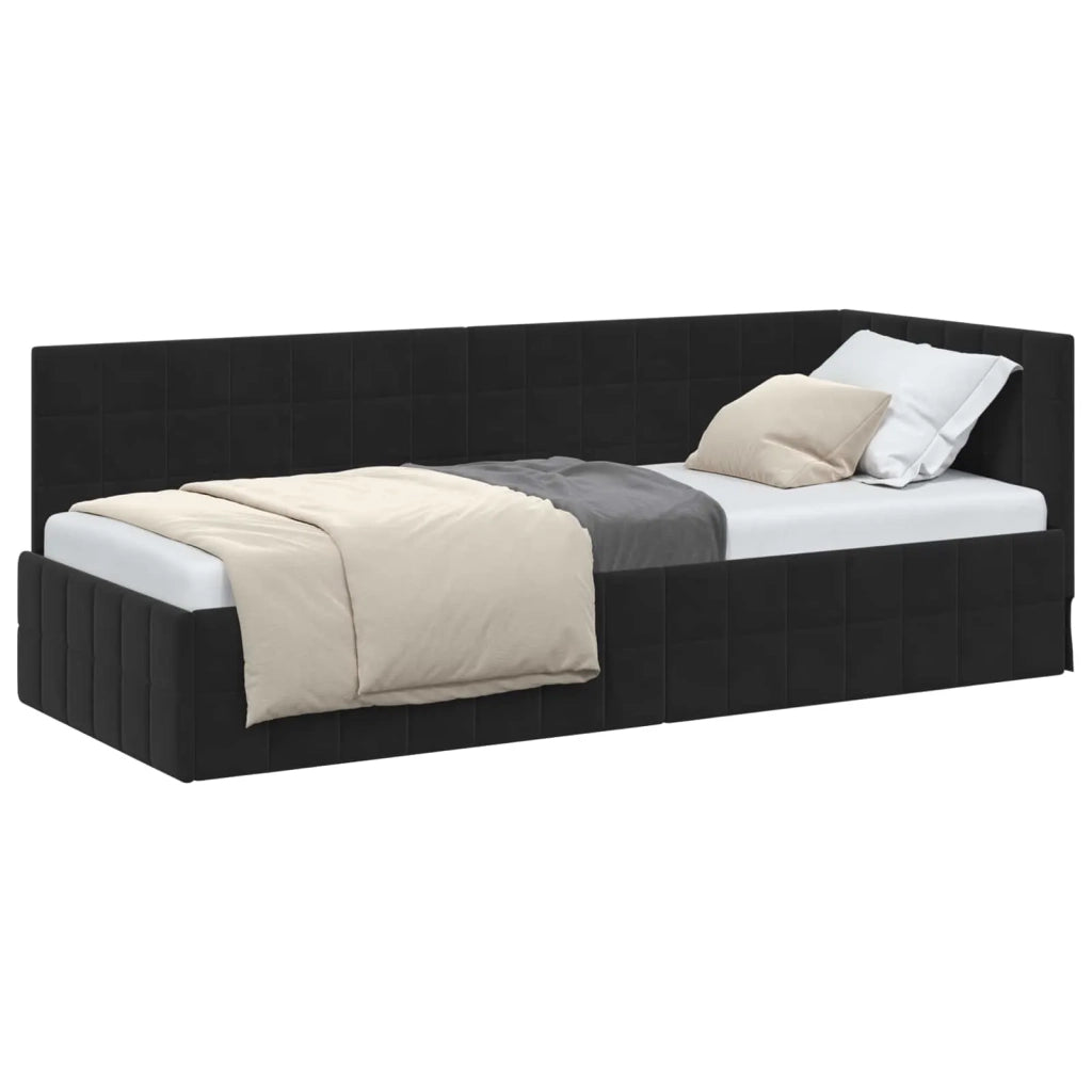 Letto singolo | Letto per adulti | Cornice del letto ad angolo Nero 80 cm x 200 cm Velluto