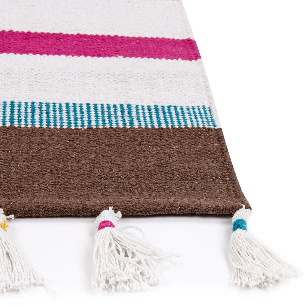 Tappeto strisce multicolore cotone 80 x 150 cm rettangolare tessuto a mano