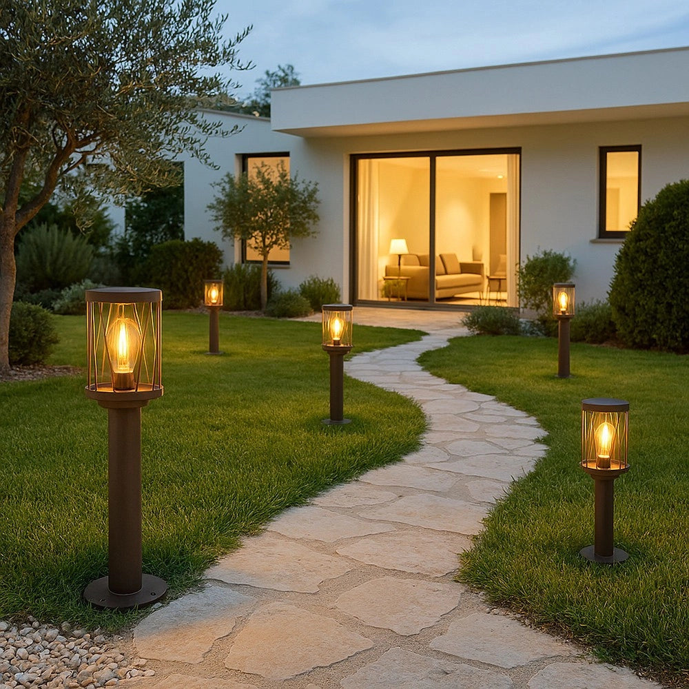 Trade Shop - Lampioncino Da Esterno In Alluminio Rosso Ruggine Da Giardino Moderno E27 Ip44 Pt-01 -