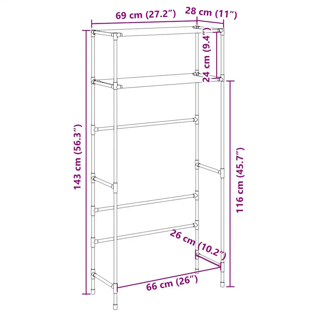 Rastrelliera per Lavatrice a 2 Livelli Grigia 69x28x143cm Ferro 343132