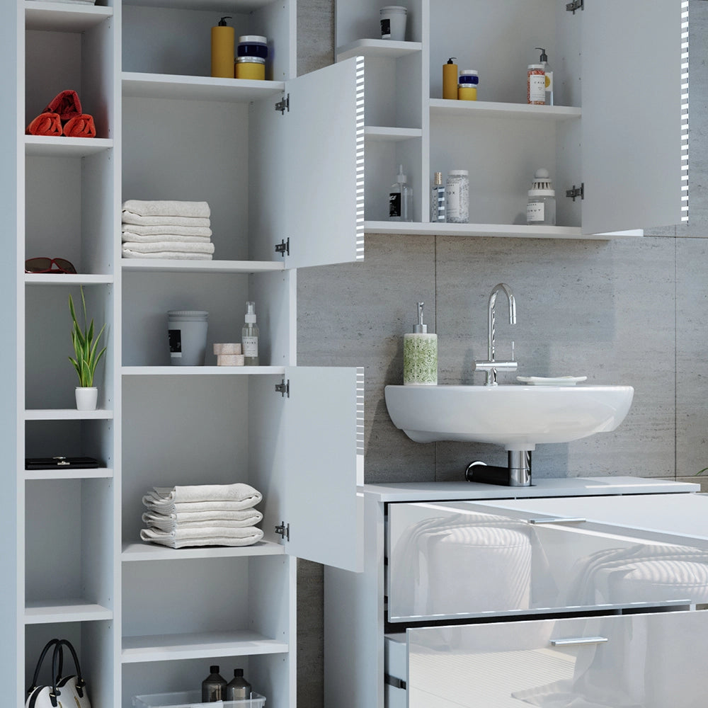 Vicco Set di mobili da bagno Bianco lucido 3 pezzi, con cassetto