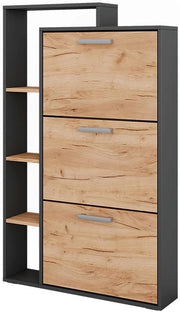 Scarpiera da ingresso Orlando, Quercia dorata/antracite, 80 x 128.3 cm con 3 scomparti pieghevoli