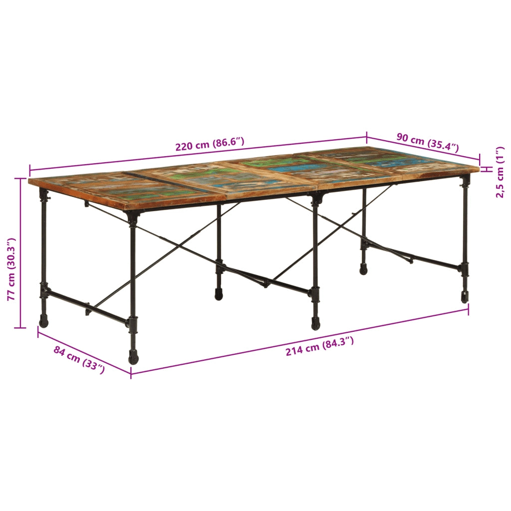 Tavolo da Pranzo 220x90x77 cm in Legno Massello di Recupero