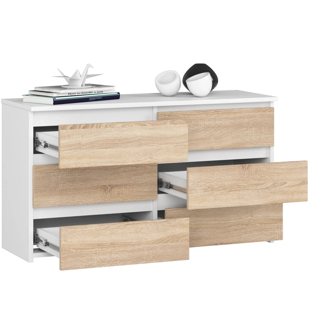 Cassettiera CL100 compatta AKORD Bianca 100 cm 6 cassetti inserto frontale Sonoma Quercia 100x35x57 cm