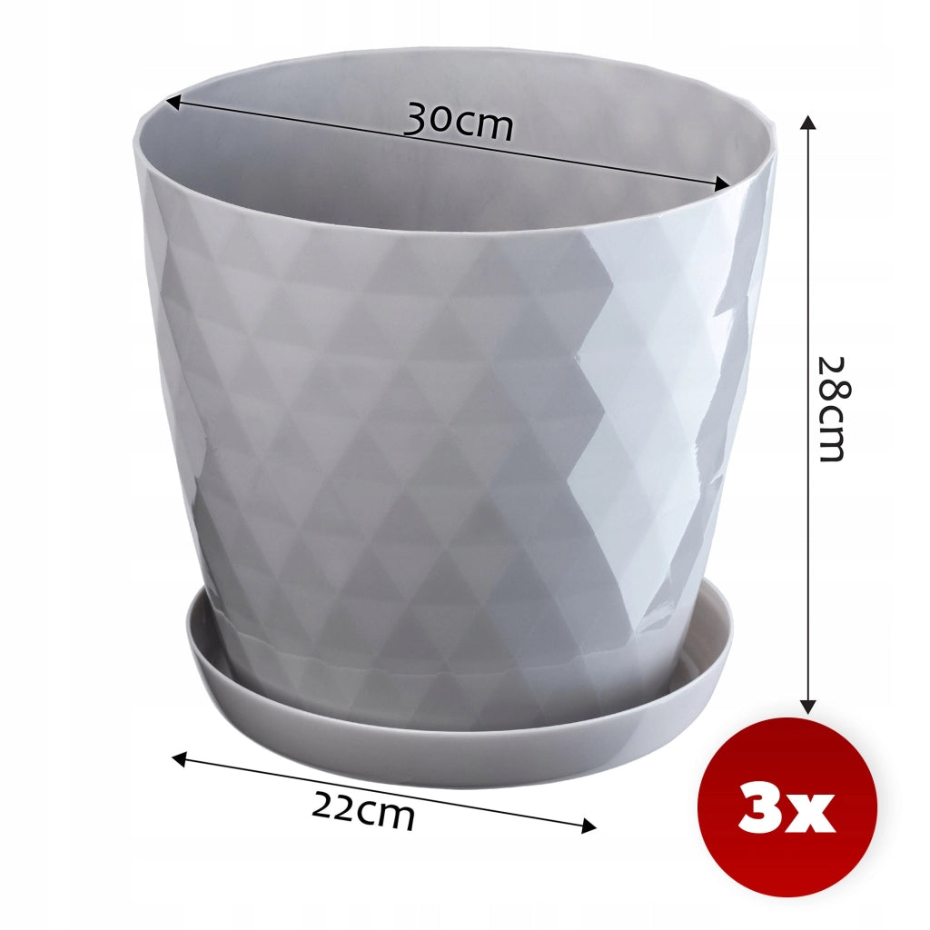 Vaso da fiori KADAX, fioriera, coperchio, 30 cm, supporto per fiori, plastica grigia, 3 pezzi.