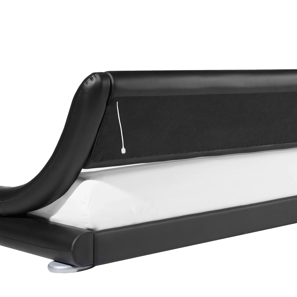 Piattaforma Letto ad acqua in ecopelle nera 140 cm 6 matrimoniale con accessori per materassi Testiera illuminata a LED
