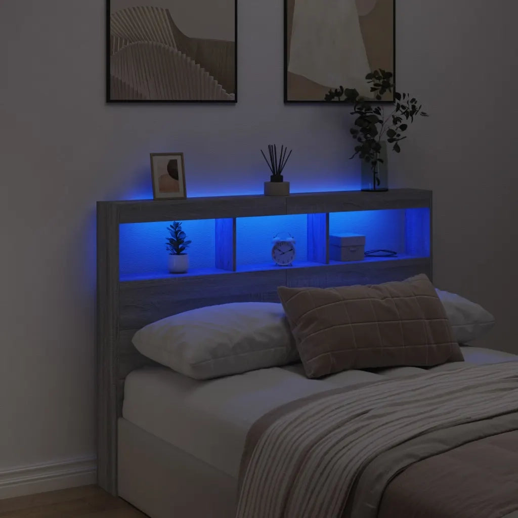 Testiera con Contenitore a LED Grigio Sonoma 140x17x102 cm