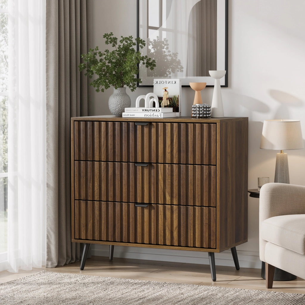 Cassettiera 80x39x78 cm con 3 cassetti in MDF noce