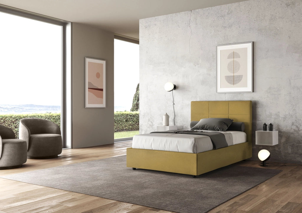 BS COM Letto una piazza e mezza contenitore imbottito 120x210 microfibra ocra