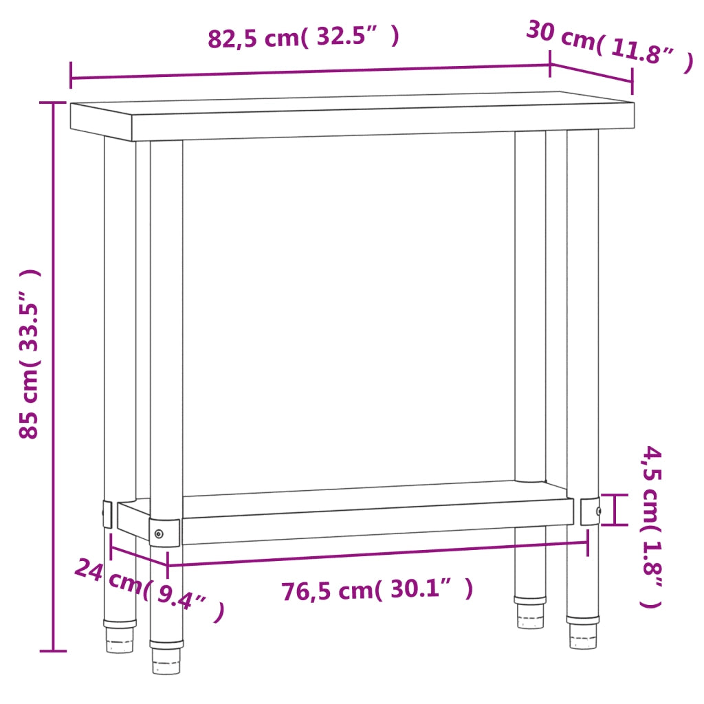 Tavolo da Lavoro da Cucina 82,5x30x85cm in Acciaio Inossidabile