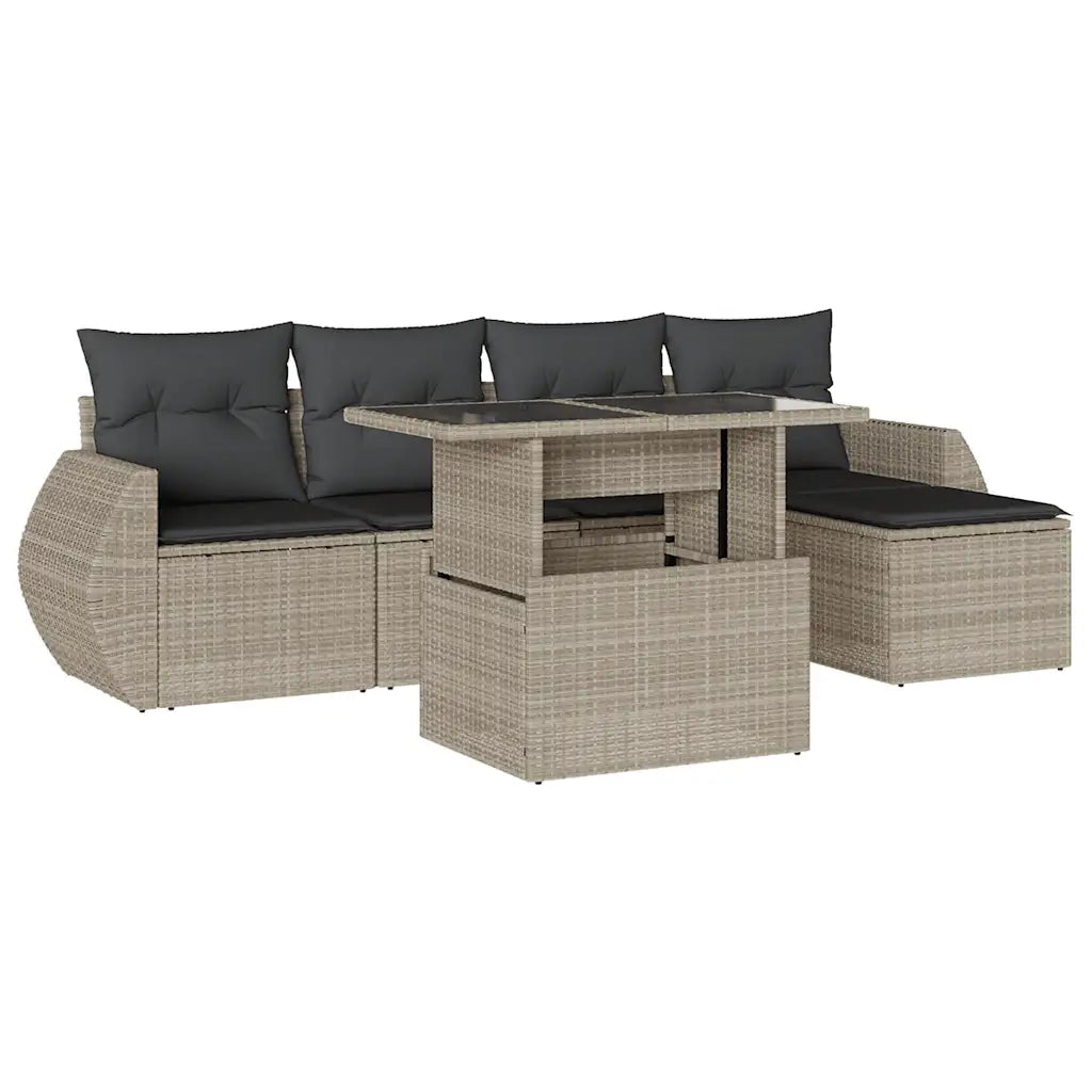 Set Divano da Giardino 6pz con Cuscini Grigio Chiaro Polyrattan