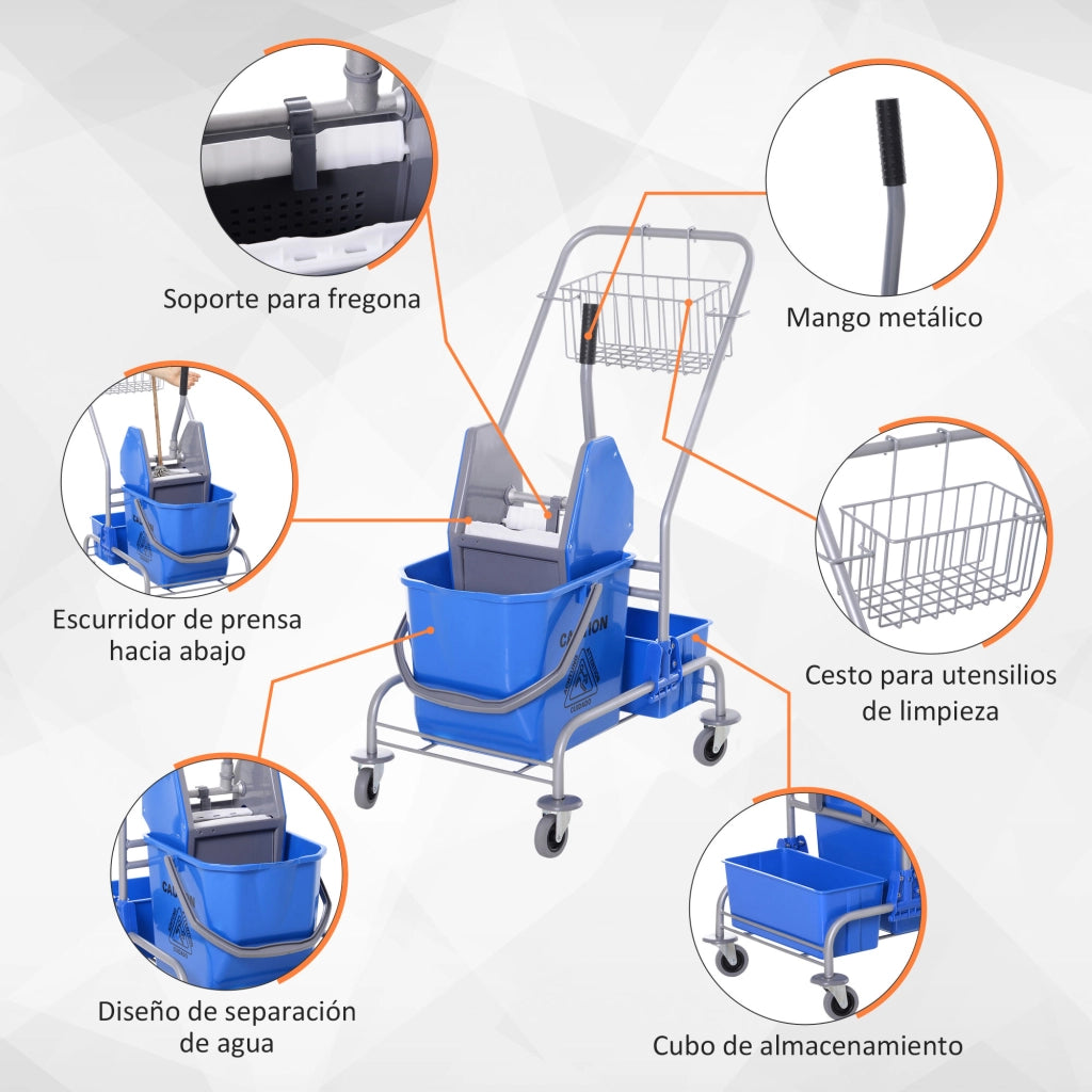 Carrello per Pulizia con Secchio 25 Litri ¨C Zephmum ¨C Blu 72x49,5x95 cm