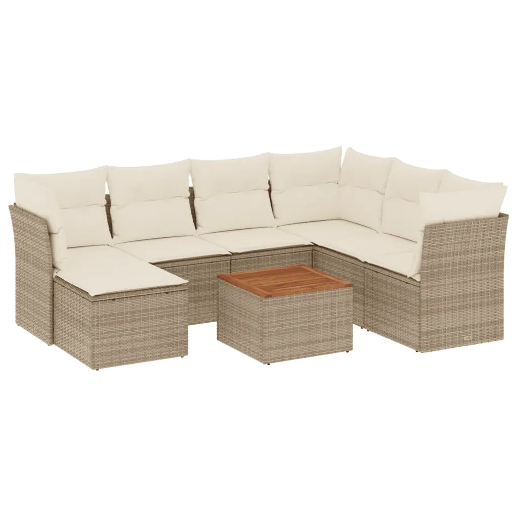 Set Divano da Giardino 8 pz con Cuscini Beige in Polyrattan