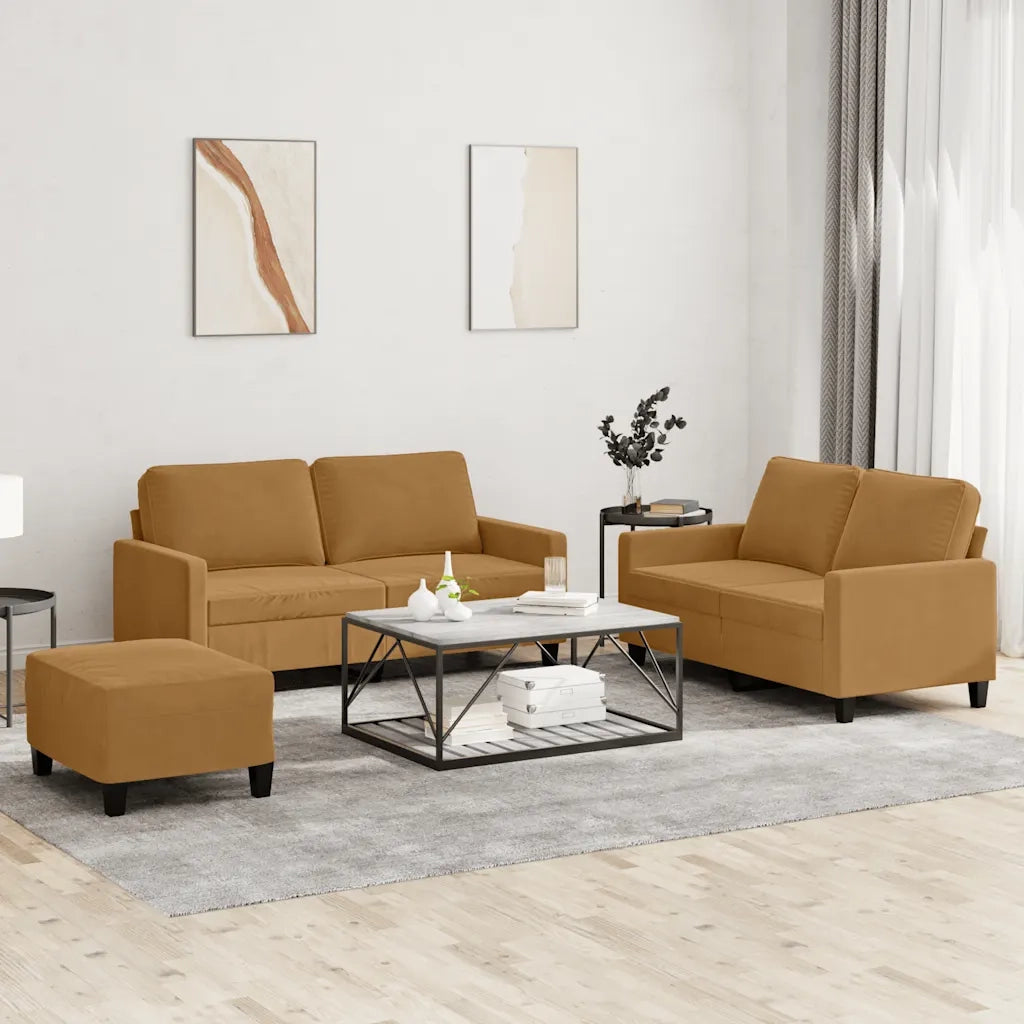 Set di Divani 3 pz con Cuscini Marrone in Velluto 3201513