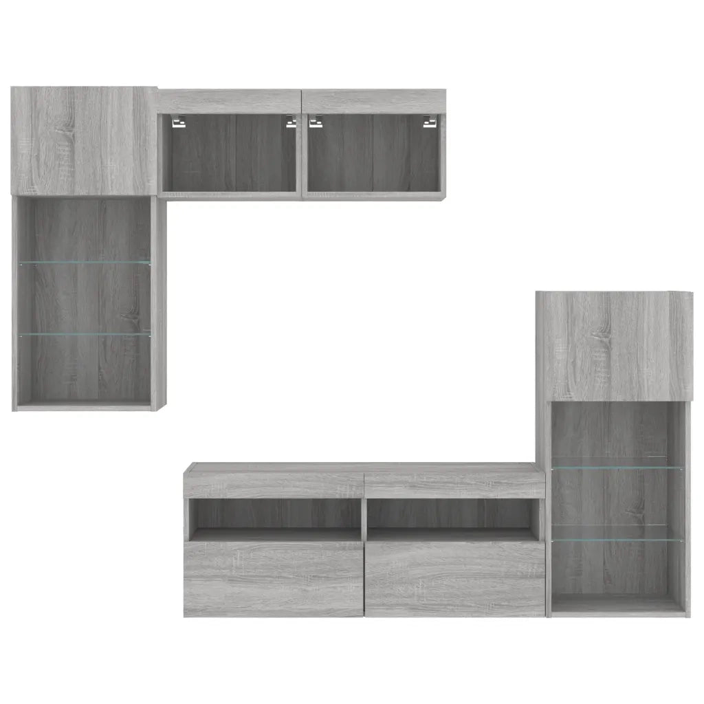 vidaXL Mobili TV a Muro con LED 5pz Grigio Sonoma in Legno Multistrato