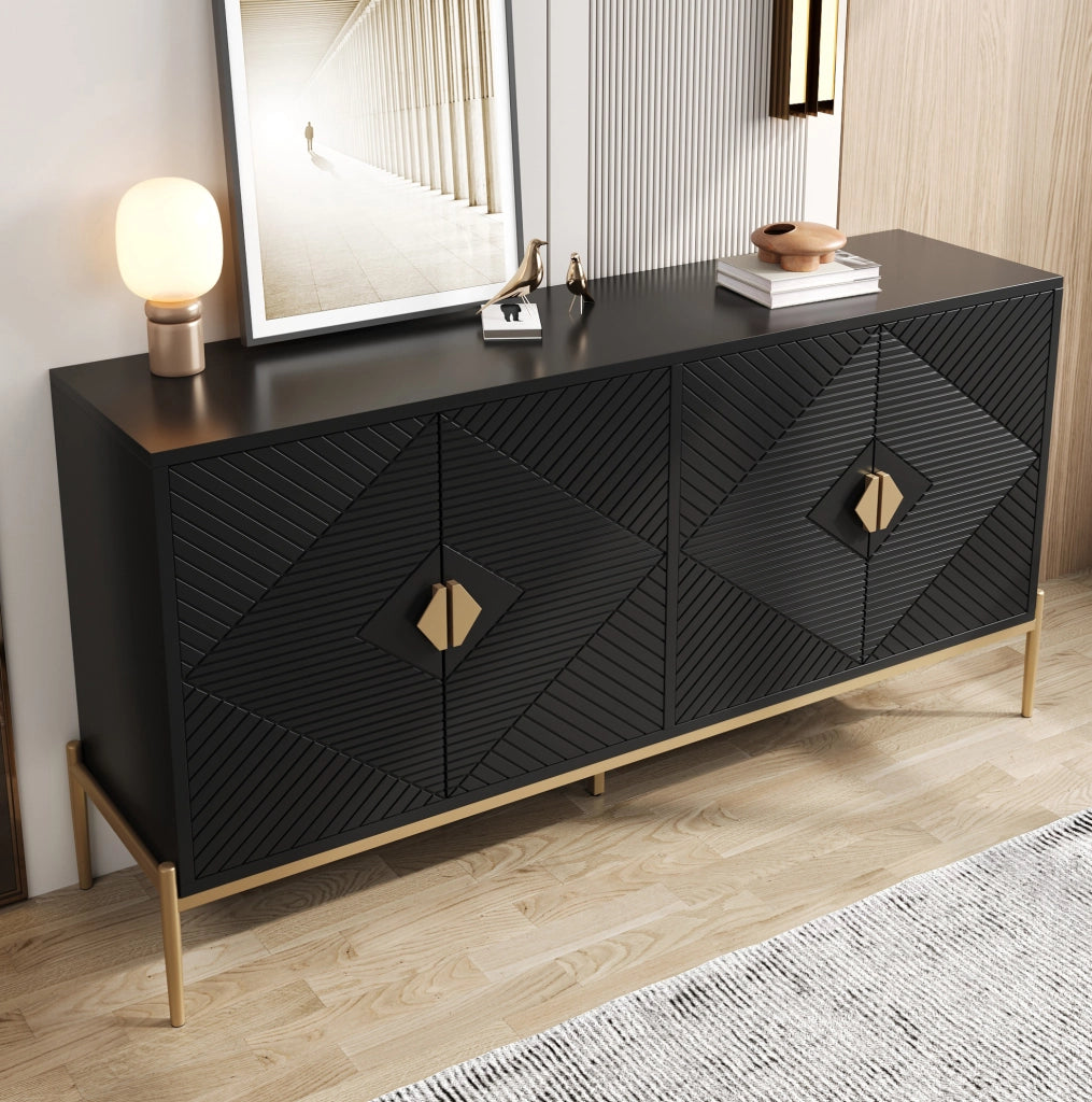 Sideboard moderno a 4 ante 162x40x80 cm in MDF e truciolare; nero