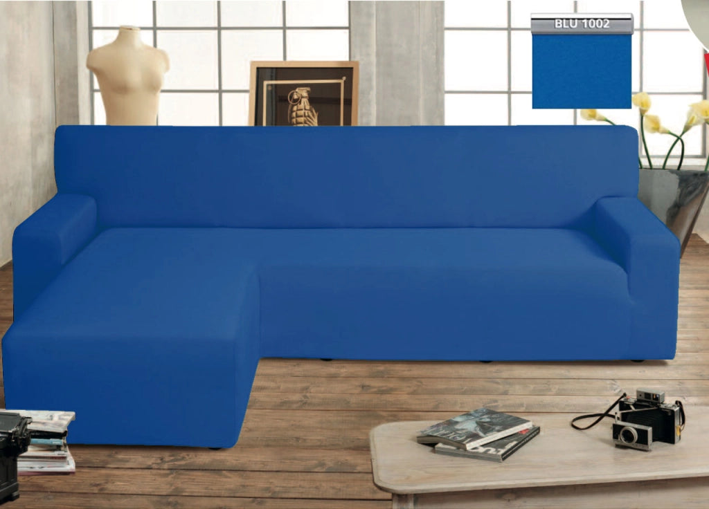 Copridivano Genius Con Penisola Chaise Longue Modello Swing Colore Blu - Sinistra - Blu