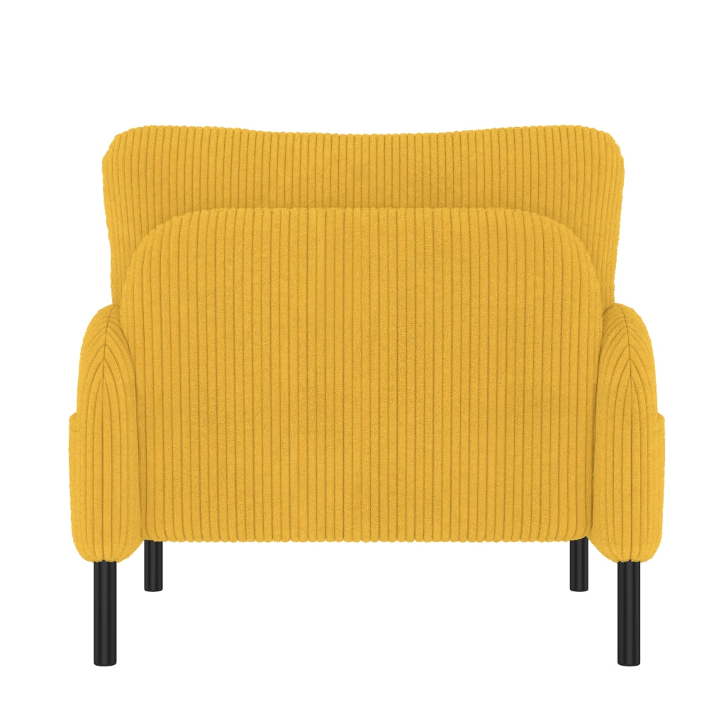 Divano 2 Posti con Poltrona e Poggiapiedi, Tasca Laterale, Schienale Ergonomico, Velluto a Coste Giallo