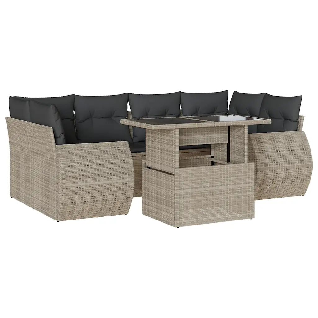 Set Divani da Giardino 7pz con Cuscini Grigio Chiaro Polyrattan