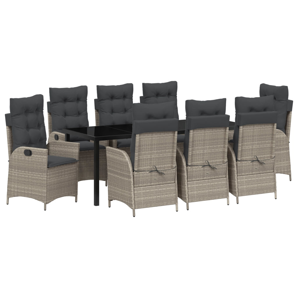 Set da Pranzo Giardino 9 Pezzi con Cuscini Grigio Chiaro Polyrattan