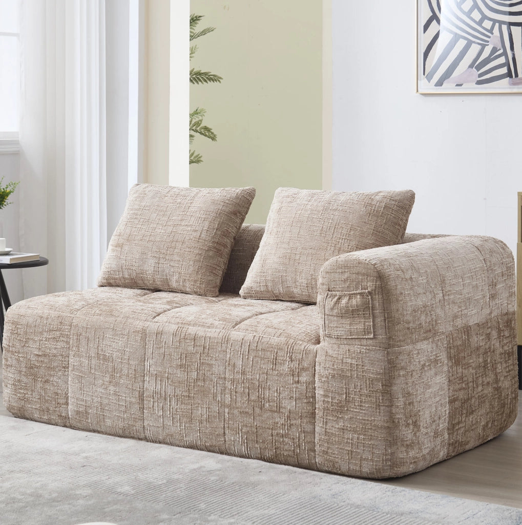 Divano chaise longue in ciniglia khaki con tasche laterali
