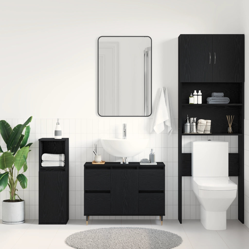 Mobiletto per lavandino da bagno  Nero Rovere 80x33x60 cm Legno ingegnerizzato