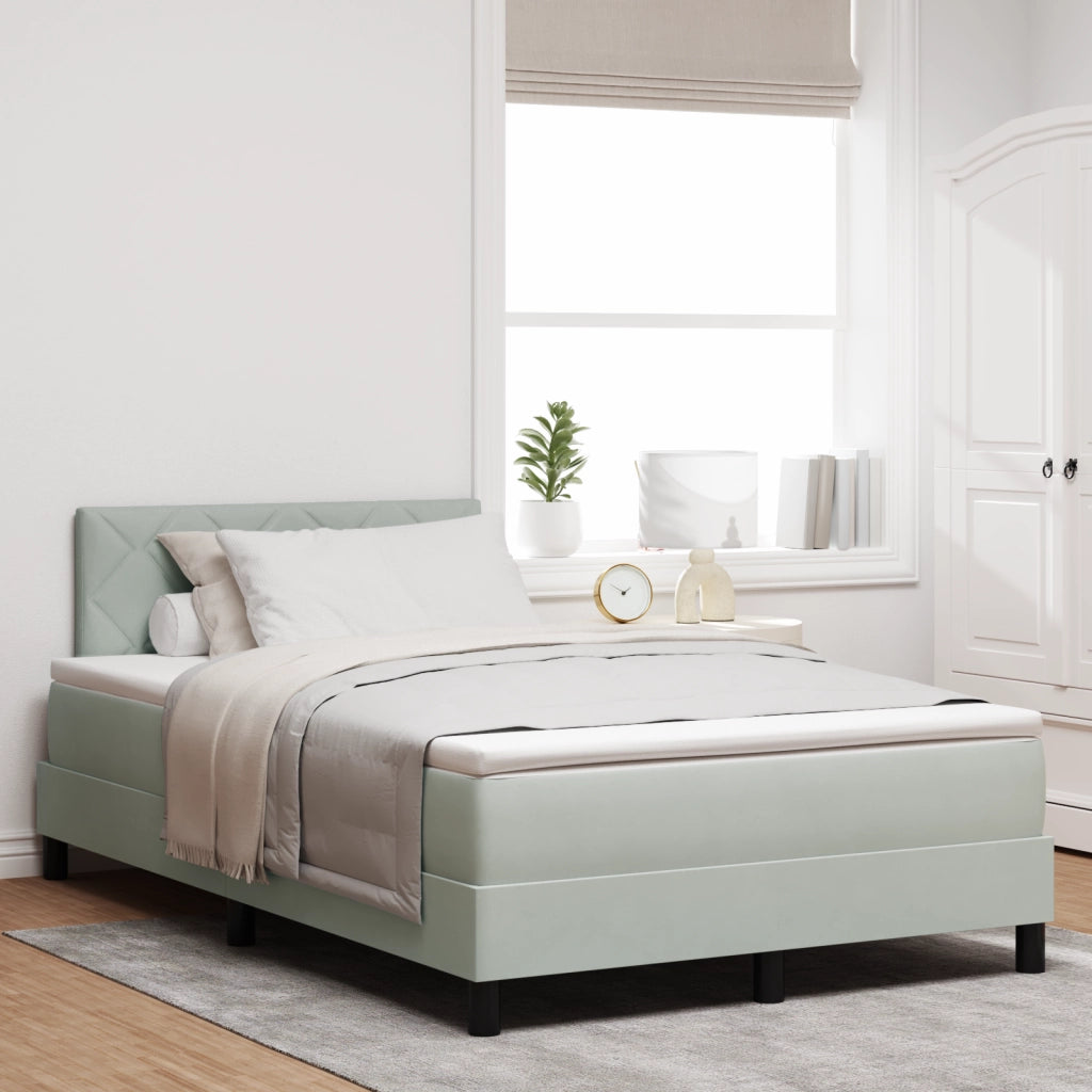 Letto a molle con materasso e luce LED grigia chiara 120x200 cm in velluto