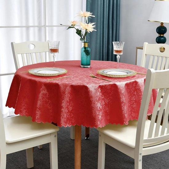 Tappeto per tavolo in PVC rossastro da tovaglia, tappeto per tavolo circolare, 160 cm, 350 g/m², tappeto per tavolo di alta qualità, impermeabile, resistente alle intemperie per esterno, per Natale, Capodanno, tavolo da giardino, tavolo da pranzo, esterno