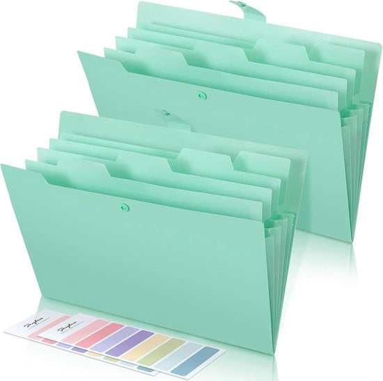 Set di 2 mapelli pieghevoli, sistema di cartografia, mapello per documenti A4 con etichette, mapello di ordinamento per 5 compartimenti, mapello per ufficio e scuola (verde)