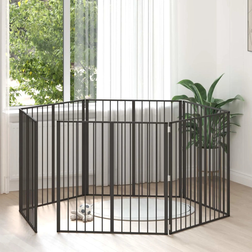 Cancello per cani 6 pcs Nero 100 x 100 cm Acciaio zincato