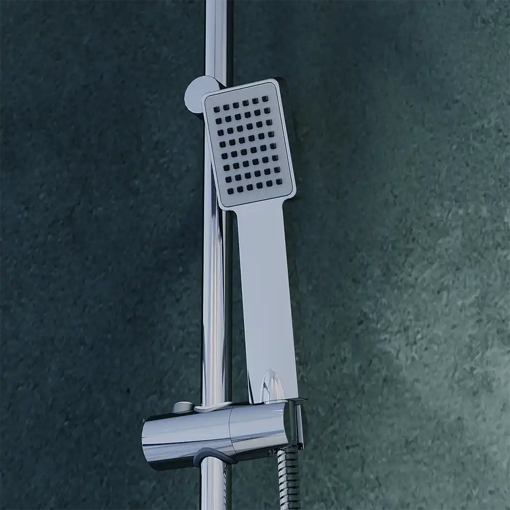 Colonna doccia in acciaio inox con deviatore a due vie e soffione 19x26 cm | Reno