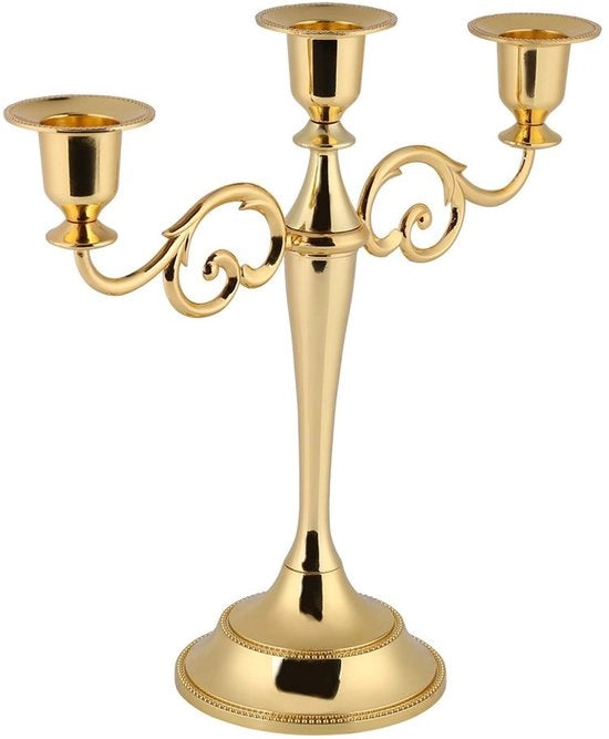 Candelabro a tre bracci in metallo - Decorazione per Natale o Matrimonio - Dimensioni: 10,5 x 25 cm - Supporto per candele