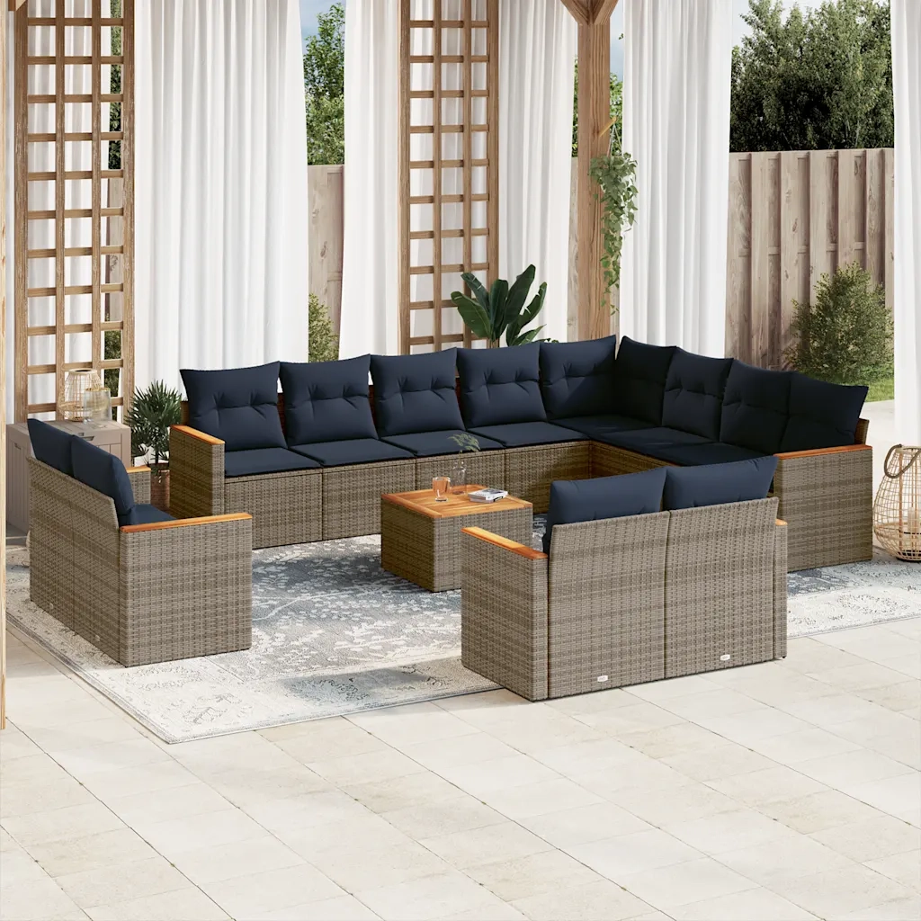 Set Divani da Giardino 13 pz con Cuscini Grigio in Polyrattan 3226523