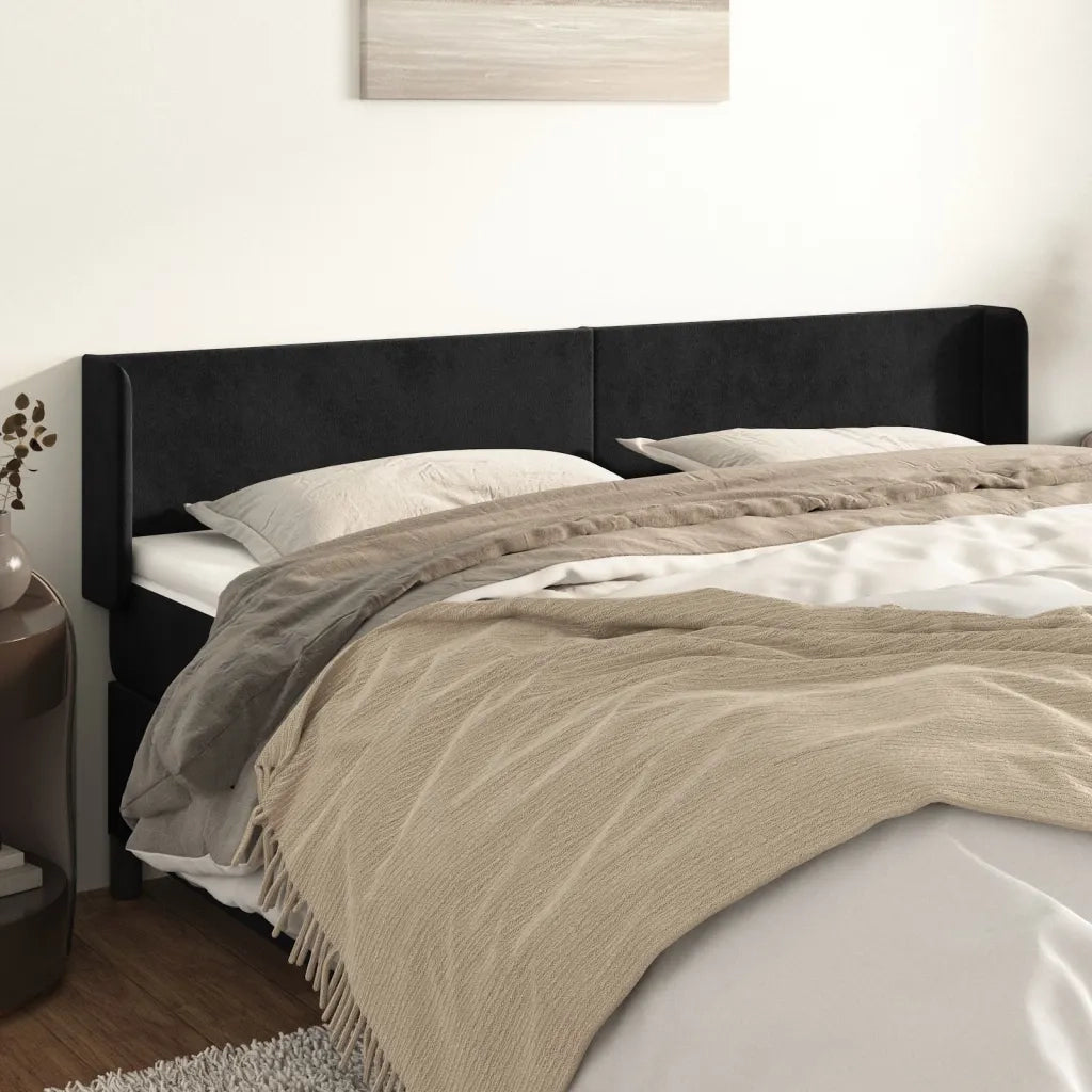 Testiera | Testata ad Orecchio Nera 163x16x78/88 cm in Velluto