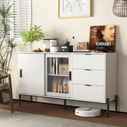OKWISH Credenza con 2 Ante in Vetro Rigato e 3 Cassetti, per Ingresso o Cucina, in Pannelli di Particelle, Bianco