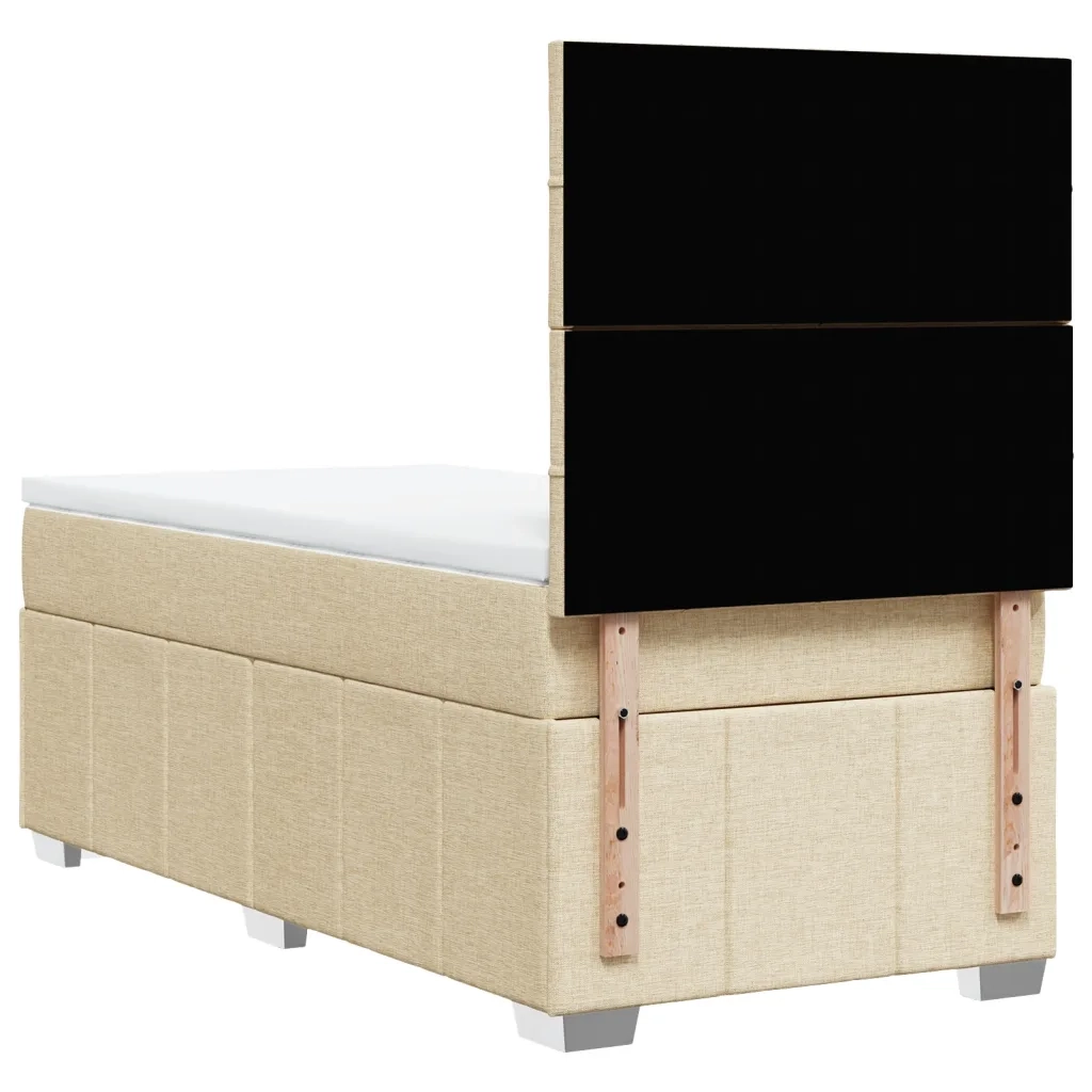 Letto singolo | Letto per adulti | Giroletto a Molle con Materasso Crema 90x200 cm inTessuto